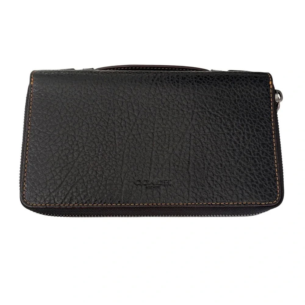 Coach Black Leather Double Zip Travel Organizer Wallet Wristlet EB7104